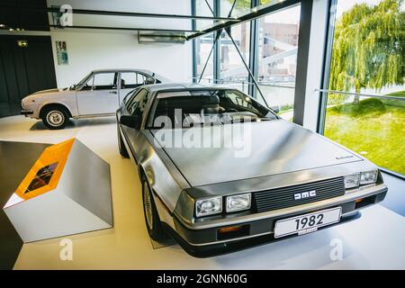 WOLFSBURG, GERMANY - Sep 12, 2021: A closeup of a DMC DeLorean on display at Autostadt, Wolfsburg, Germany Stock Photo