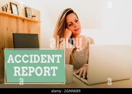 Writing displaying text Accident Report. Internet Concept A form that is filled out record details of an unusual event Social Media Influencer Stock Photo