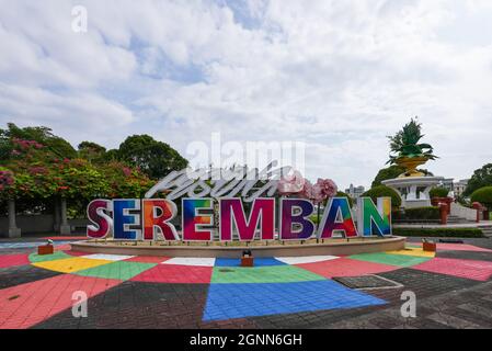 Seremban, Malaysia - 26th September 2021 : The sign 'Pesona Seremban' welcoming motorist at the entrance into Seremban town, the capital city of Neger Stock Photo