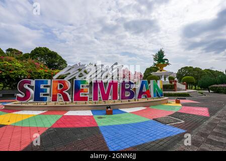 Seremban, Malaysia - 26th September 2021 : The sign 'Pesona Seremban' welcoming motorist at the entrance into Seremban town, the capital city of Neger Stock Photo