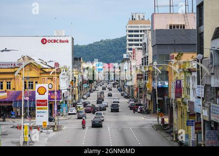 Seremban, Malaysia - 26th September 2021 : Busy street in Seremban town, the capital city of Negeri Sembilan Stock Photo