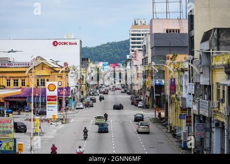 Seremban, Malaysia - 26th September 2021 : Busy street in Seremban town, the capital city of Negeri Sembilan Stock Photo