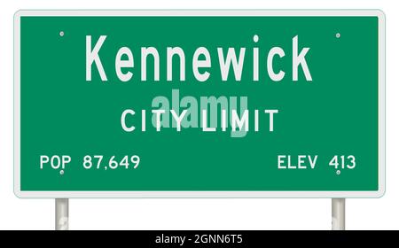 Rendering of a green Washington state highway sign with city information Stock Photo