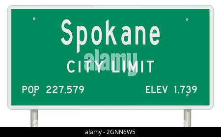 Rendering of a green Washington state highway sign with city information Stock Photo