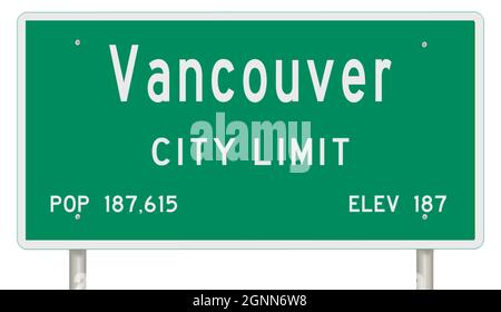 Rendering of a green Washington state highway sign with city information Stock Photo