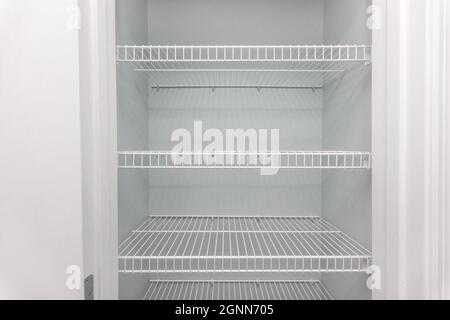 Empty wire shelving storage in an empty closet Stock Photo