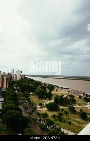Aerial view of Parana River in Rosario, Santa Fe, Argentina Stock Photo