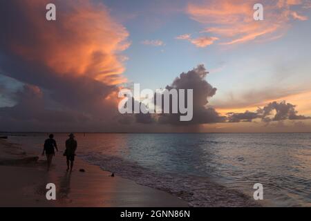 Sunset at Leeward Beach, Providenciales, Turks and Caicos Islands Stock Photo