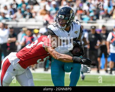 Jacksonville, FL, USA. 26th Sep, 2021. Jacksonville Jaguars safety Rayshawn  Jenkins (2) before 1st half NFL football game between the Arizona Cardinals  and the Jacksonville Jaguars at TIAA Bank Field in Jacksonville