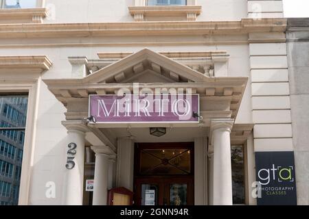 Toronto, ON, Canada -September 25, 2021: Close up of Mirto sign on the building in Toronto, ON, Canada. Stock Photo