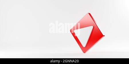Red play button video icon social media sign player symbol logo on white background for website design and mobile app development, 3D rendering illust Stock Photo