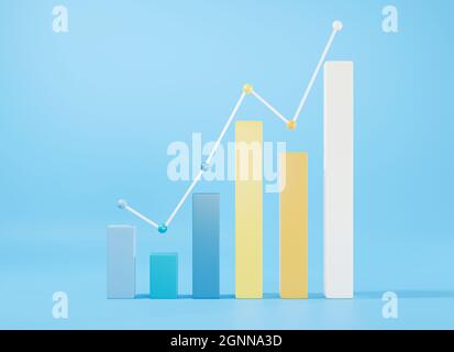 Bar chart graph growth diagram Infographics elements on blue background, Business info cube graphics bar table, finance web design, 3D rendering illus Stock Photo