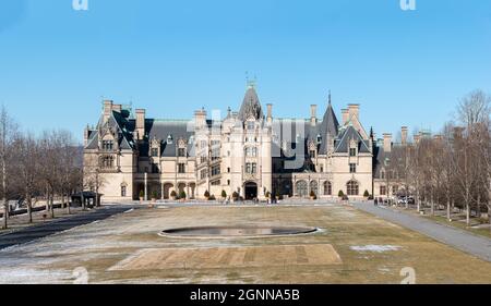 The front of the Biltmore Estate located near the Great Smoky Mountains in Asheville, North Carolina Stock Photo