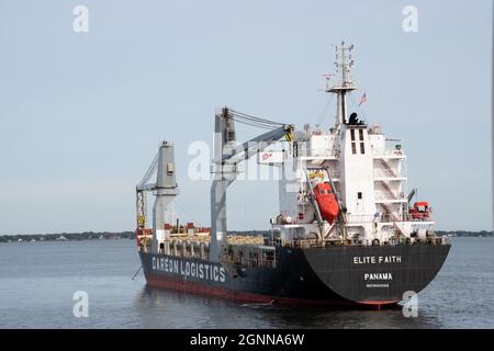 Charleston, SC - Feb 24 2021: The Elite Faith a General Cargo Ship built in 2008 and flying under the fag of Panama Stock Photo