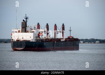 Charleston, SC - Feb 24 2021: The River Pearl a bulk carrier built in 2008 and sailing under the flag of the Bahamas Stock Photo