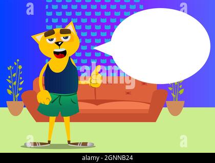 Funny cartoon cat making thumbs up sign. Vector illustration. Cute orange, yellow haired young kitten. Stock Vector