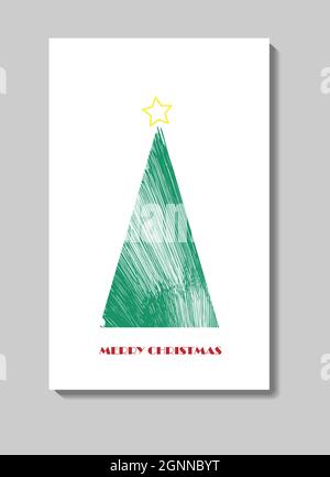 Stylized Christmas tree, card template. Vector illustration isolated on white background.  Stock Vector