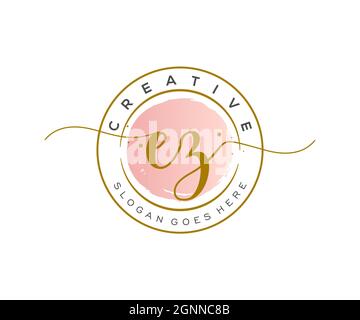 EZ Feminine logo beauty monogram and elegant logo design, handwriting logo of initial signature, wedding, fashion, floral and botanical with creative Stock Vector