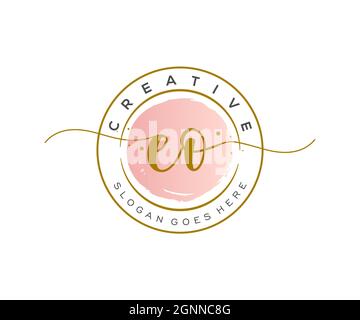 EO Feminine logo beauty monogram and elegant logo design, handwriting logo of initial signature, wedding, fashion, floral and botanical with creative Stock Vector