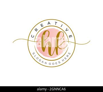 HK Feminine logo beauty monogram and elegant logo design, handwriting logo of initial signature, wedding, fashion, floral and botanical with creative Stock Vector