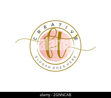 FT Feminine logo beauty monogram and elegant logo design, handwriting logo of initial signature, wedding, fashion, floral and botanical with creative Stock Vector