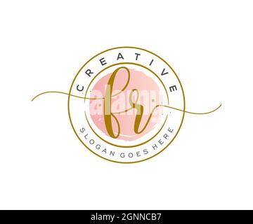 FR Feminine logo beauty monogram and elegant logo design, handwriting logo of initial signature, wedding, fashion, floral and botanical with creative Stock Vector