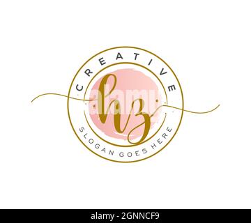 HZ Feminine logo beauty monogram and elegant logo design, handwriting logo of initial signature, wedding, fashion, floral and botanical with creative Stock Vector