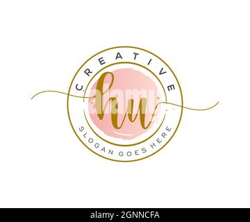 HU Feminine logo beauty monogram and elegant logo design, handwriting logo of initial signature, wedding, fashion, floral and botanical with creative Stock Vector