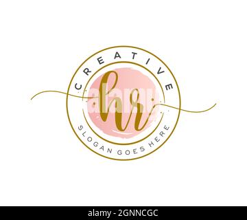 HR Feminine logo beauty monogram and elegant logo design, handwriting logo of initial signature, wedding, fashion, floral and botanical with creative Stock Vector