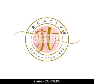 JT Feminine logo beauty monogram and elegant logo design, handwriting logo of initial signature, wedding, fashion, floral and botanical with creative Stock Vector
