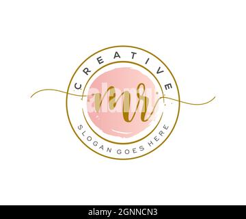 MR Feminine logo beauty monogram and elegant logo design, handwriting logo of initial signature, wedding, fashion, floral and botanical with creative Stock Vector