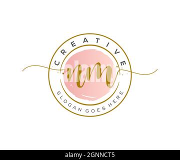 NM Feminine logo beauty monogram and elegant logo design, handwriting logo of initial signature, wedding, fashion, floral and botanical with creative Stock Vector