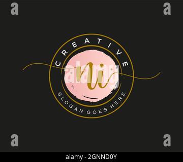 NI Feminine logo beauty monogram and elegant logo design, handwriting logo of initial signature, wedding, fashion, floral and botanical with creative Stock Vector
