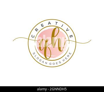 QH Feminine logo beauty monogram and elegant logo design, handwriting logo of initial signature, wedding, fashion, floral and botanical with creative Stock Vector