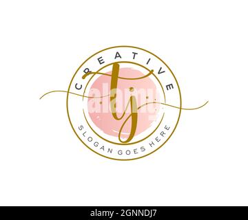 TJ Feminine logo beauty monogram and elegant logo design, handwriting logo of initial signature, wedding, fashion, floral and botanical with creative Stock Vector