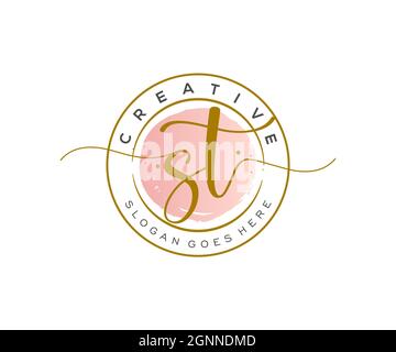 ST Feminine logo beauty monogram and elegant logo design, handwriting logo of initial signature, wedding, fashion, floral and botanical with creative Stock Vector