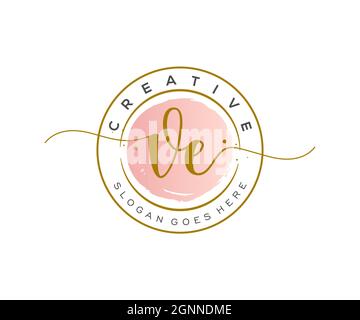 VE Feminine logo beauty monogram and elegant logo design, handwriting logo of initial signature, wedding, fashion, floral and botanical with creative Stock Vector
