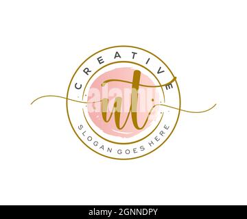 UT Feminine logo beauty monogram and elegant logo design, handwriting logo of initial signature, wedding, fashion, floral and botanical with creative Stock Vector