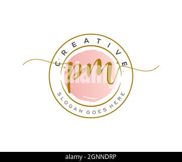 Initial PM beauty monogram and elegant logo design, handwriting logo of  initial signature, wedding, fashion, floral and botanical with creative  template, feminine logo collections Stock Vector