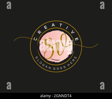 SV Feminine logo beauty monogram and elegant logo design, handwriting logo of initial signature, wedding, fashion, floral and botanical with creative Stock Vector