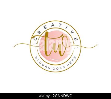 TW Feminine logo beauty monogram and elegant logo design, handwriting logo of initial signature, wedding, fashion, floral and botanical with creative Stock Vector