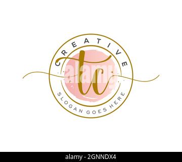 TC Feminine logo beauty monogram and elegant logo design, handwriting logo of initial signature, wedding, fashion, floral and botanical with creative Stock Vector