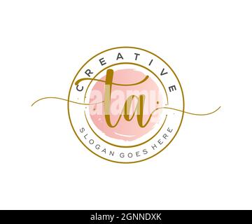 TA Feminine logo beauty monogram and elegant logo design, handwriting logo of initial signature, wedding, fashion, floral and botanical with creative Stock Vector