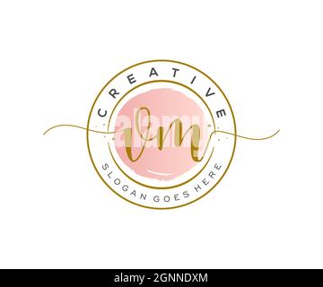 VM Feminine logo beauty monogram and elegant logo design, handwriting logo of initial signature, wedding, fashion, floral and botanical with creative Stock Vector