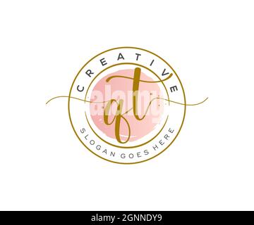 QT Feminine logo beauty monogram and elegant logo design, handwriting logo of initial signature, wedding, fashion, floral and botanical with creative Stock Vector
