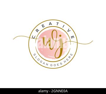 WJ Feminine logo beauty monogram and elegant logo design, handwriting logo of initial signature, wedding, fashion, floral and botanical with creative Stock Vector