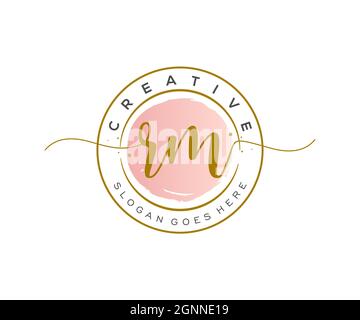 RM Feminine logo beauty monogram and elegant logo design, handwriting logo of initial signature, wedding, fashion, floral and botanical with creative Stock Vector