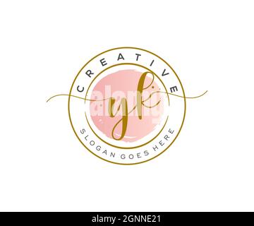 YK Feminine logo beauty monogram and elegant logo design, handwriting logo of initial signature, wedding, fashion, floral and botanical with creative Stock Vector