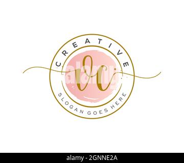 VC Feminine logo beauty monogram and elegant logo design, handwriting logo of initial signature, wedding, fashion, floral and botanical with creative Stock Vector