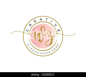 WZ Feminine logo beauty monogram and elegant logo design, handwriting logo of initial signature, wedding, fashion, floral and botanical with creative Stock Vector